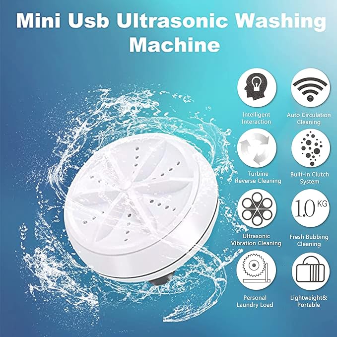 Portable USB Travel Turbo Mini Washer | Ultrasonic Rotating Turbine Washing Machine for Socks Underwear Dishes Clothes
