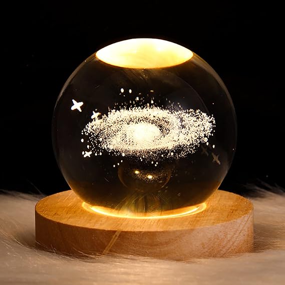 3D Galaxy Solar System Crystal Ball Night Light with Wooden Base for Boys and Girls (Random Designs) - galaxy
