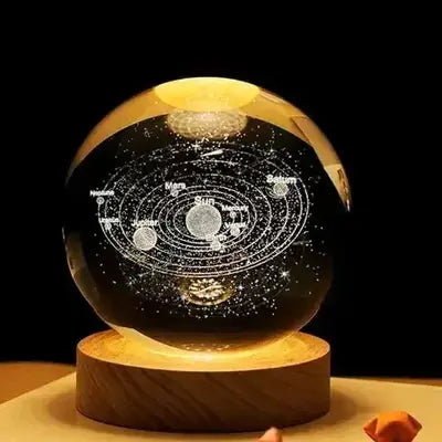 3D Galaxy Solar System Crystal Ball Night Light with Wooden Base for Boys and Girls (Random Designs) - solar system