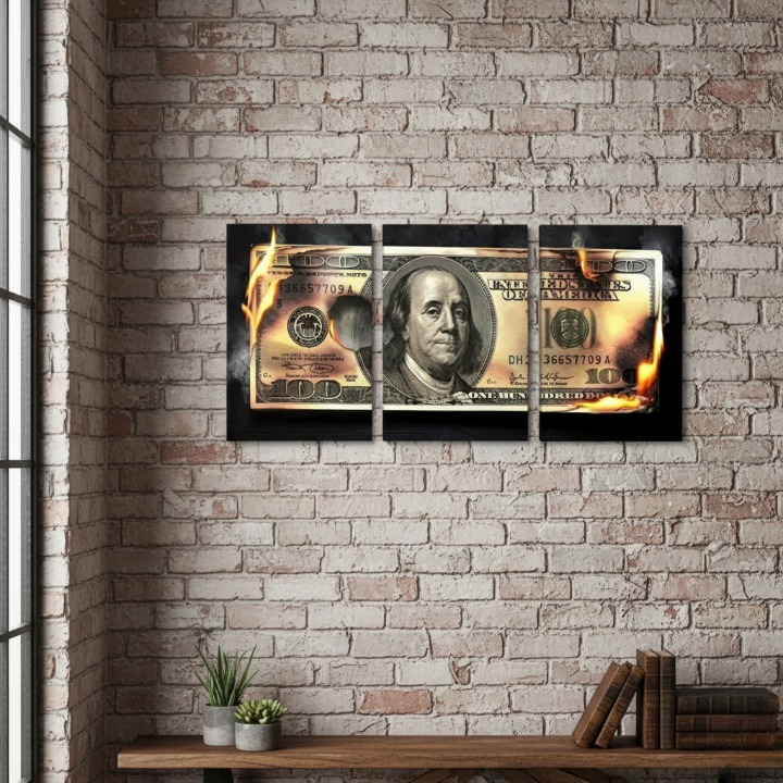 Dollar Wooden Sticky Wall Art – 3 Piece Modern Decorative Frame Set, 8x11 inch Each, Wooden Sticky Frame with Easy Wall Mount Sticky Tape