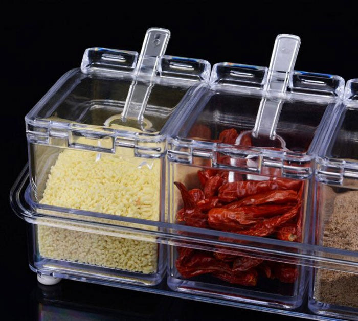Crystal Seasoning Box With 4 Compartments And Spoons